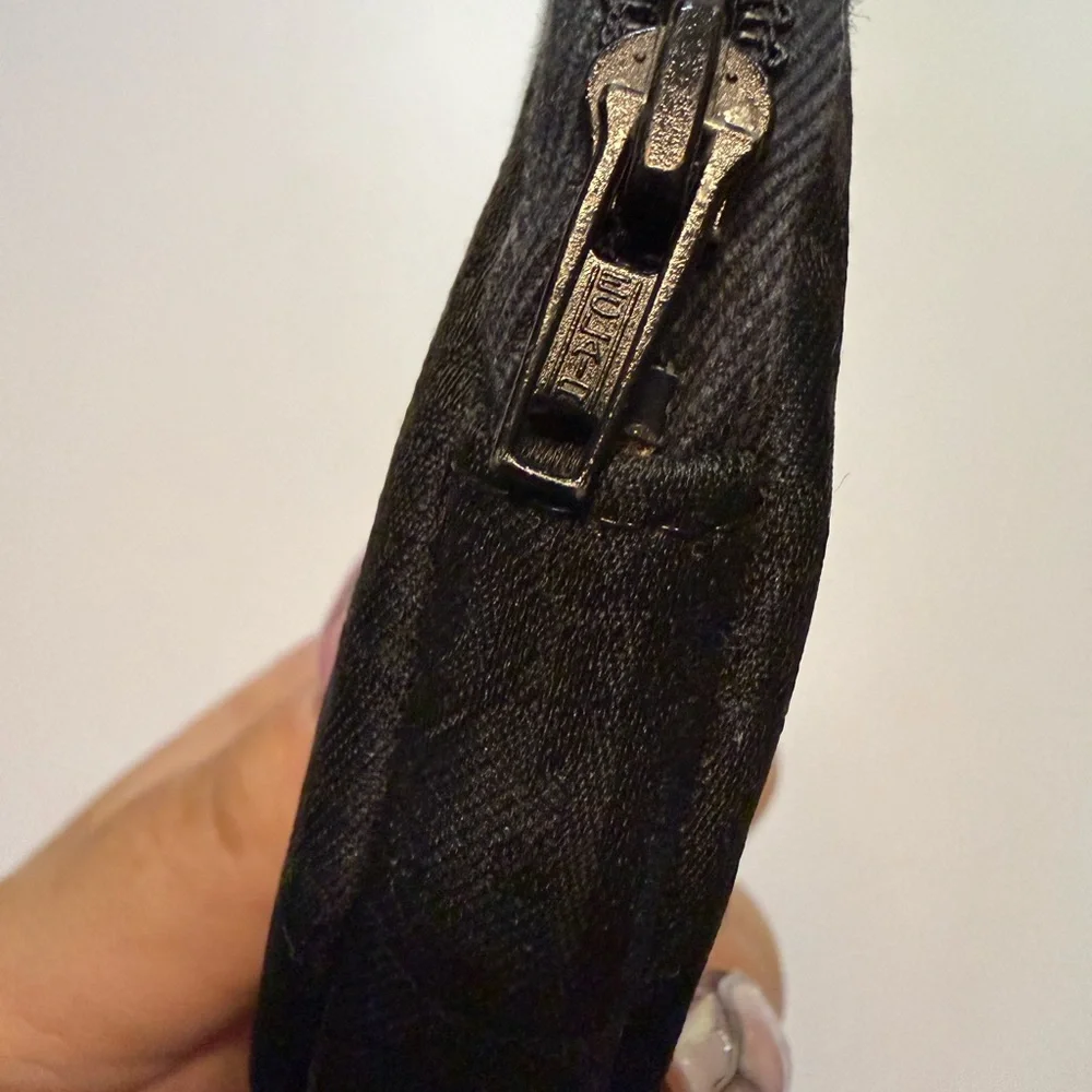 Vintage Dior Black Monogram Coin Purse Gold Plaque Made in France - AUTHENTIC